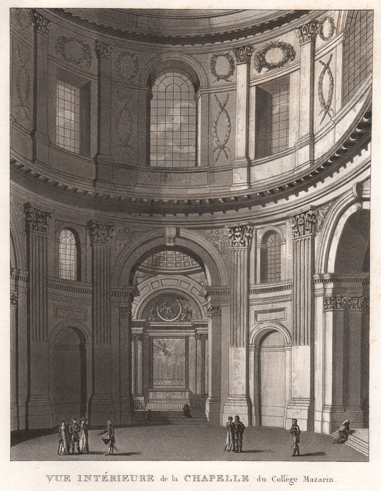 PARIS. Chapelle du Collège Mazarin. Aquatint 1808 old antique print picture